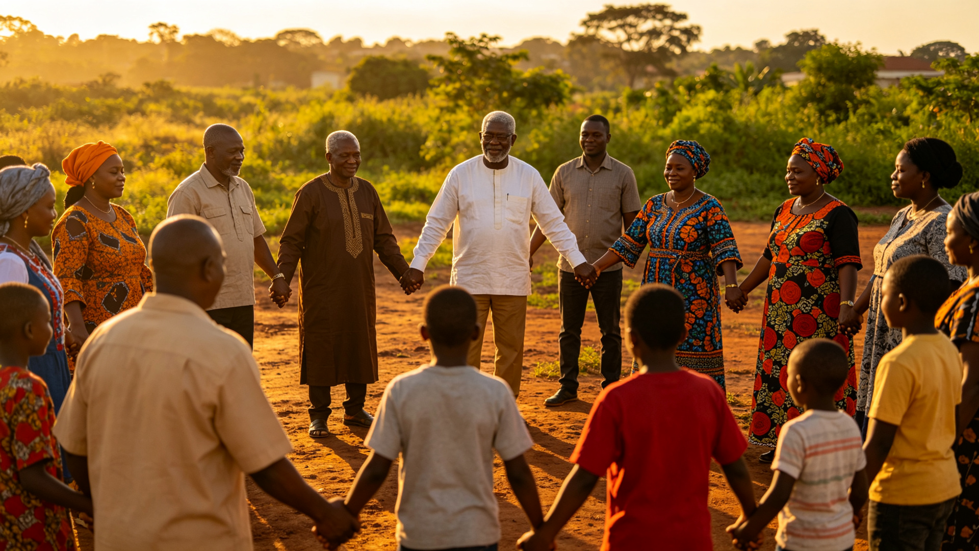 Diverse community members joining hands in unity, representing peace and human rights protection.